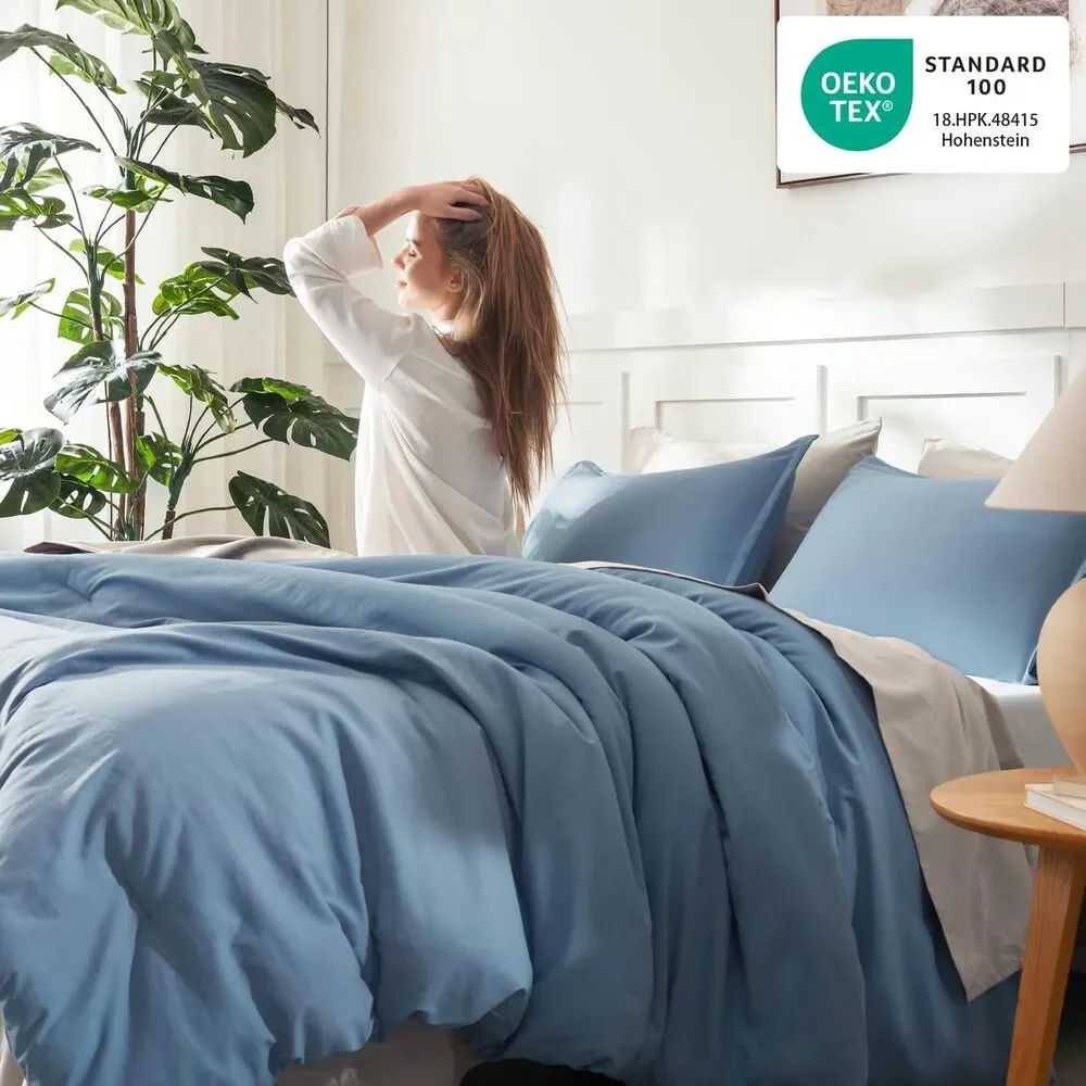 Oversized King Comforter Set, 3 Pc Grayish Blue Soft Fluffy Down Alternative